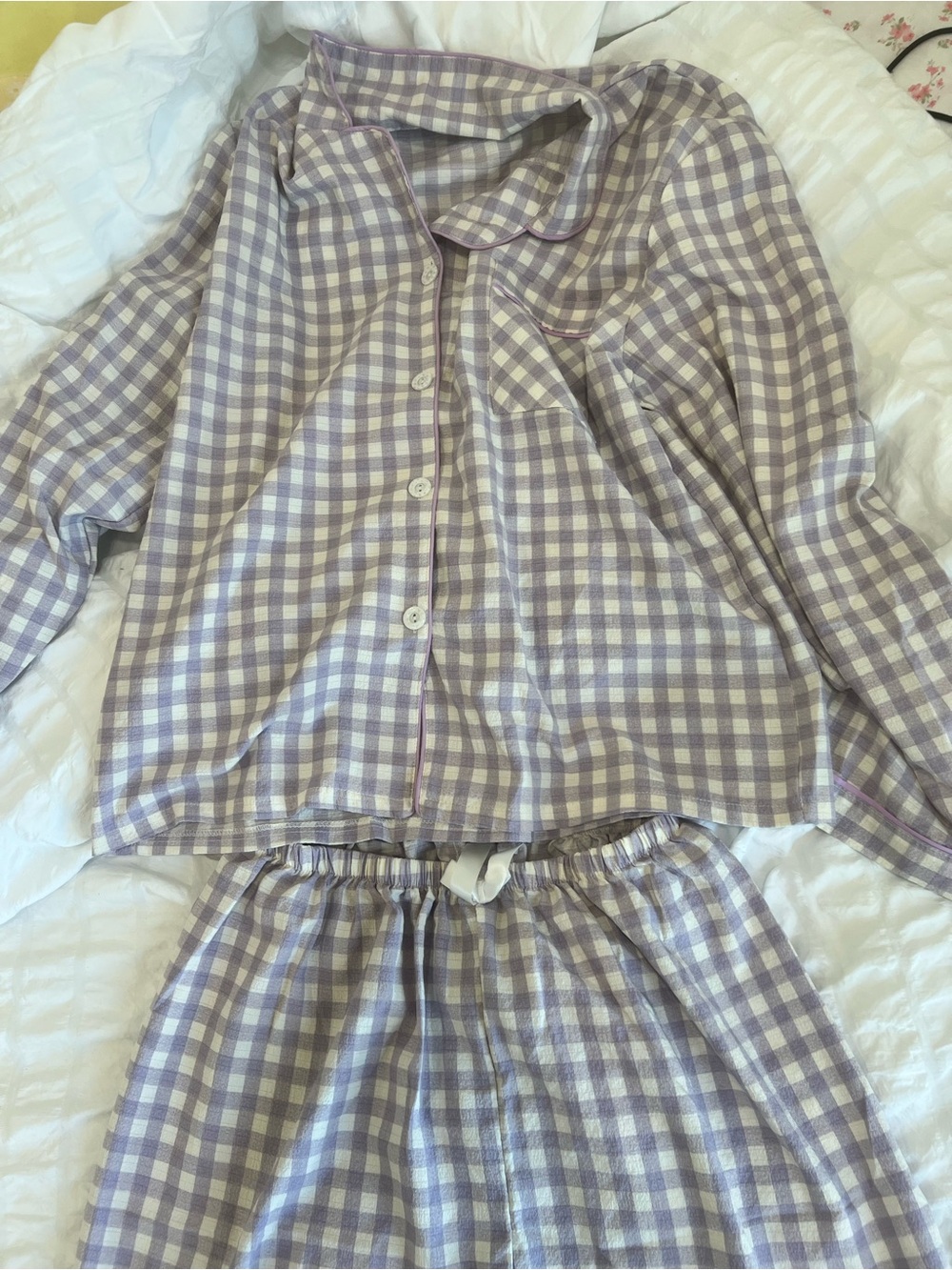 Adult Lavender Gingham Pajama Set - Soft Check Sleepwear